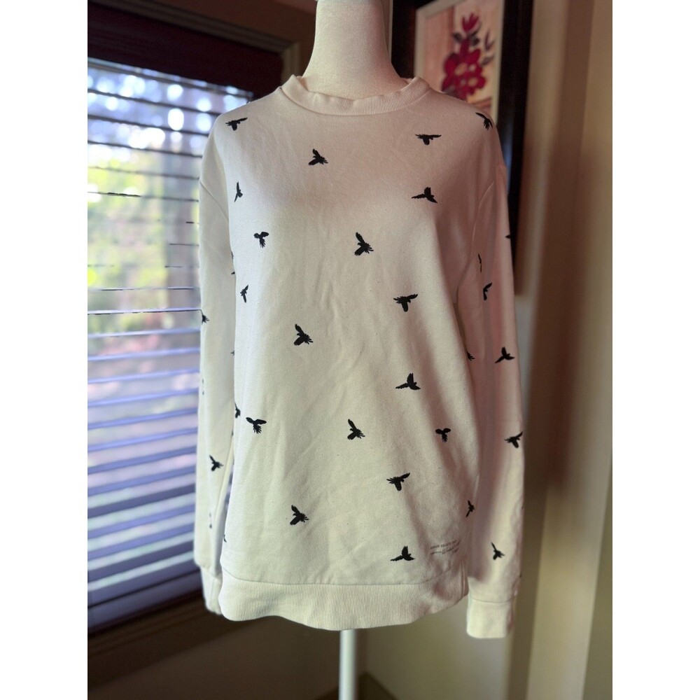 Denim and Flower Ricky Singh Medium White Bird Print Jersey Sweatshirt